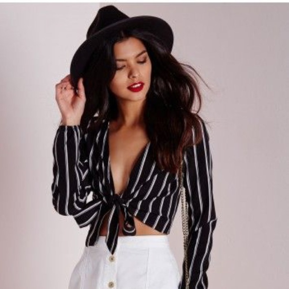 Misguided Tie Front Striped Crop Top